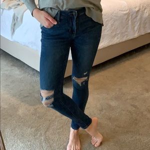 Mid rise, stretch straight leg jean